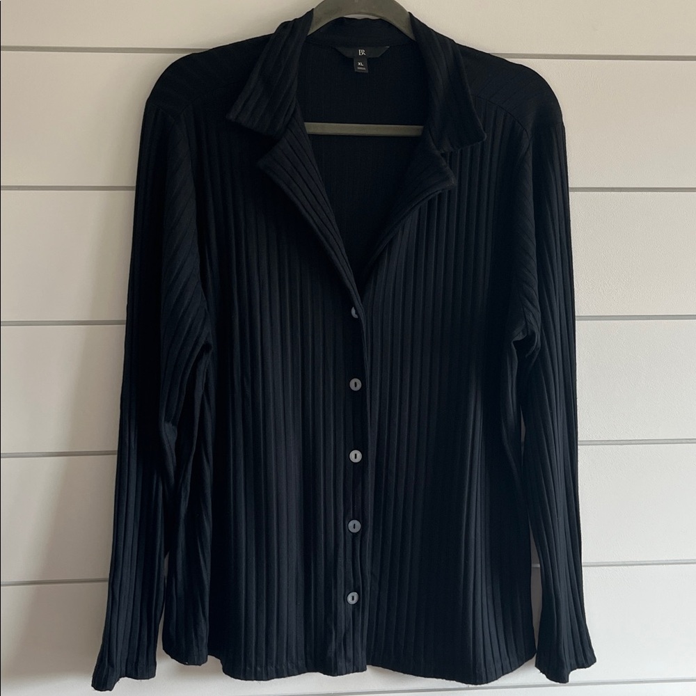 Banana Republic Black Ribbed Button-Down Sweater